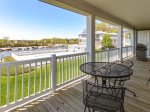 Riverfront deck for dining, grilling must be done outside the garage